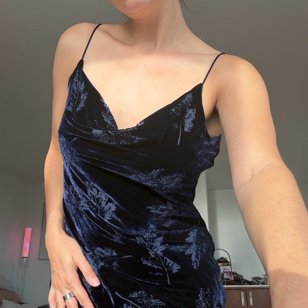 Silk and Velvet Midnight Blue Floral Maxi Dress - Picture 7 of 7